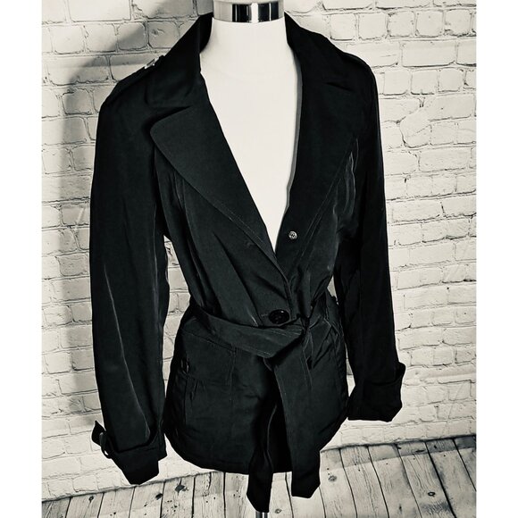 Black Esprit Trench Style Coat With Removable Belt L - Picture 4 of 10